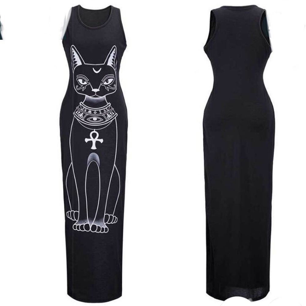 Women cat print - length dress